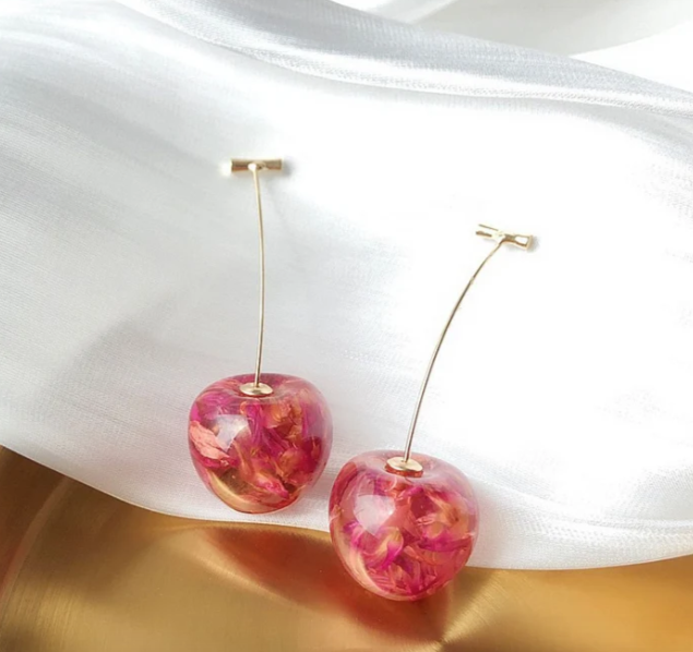 PINK CHERRY EARRINGS (PAIR)