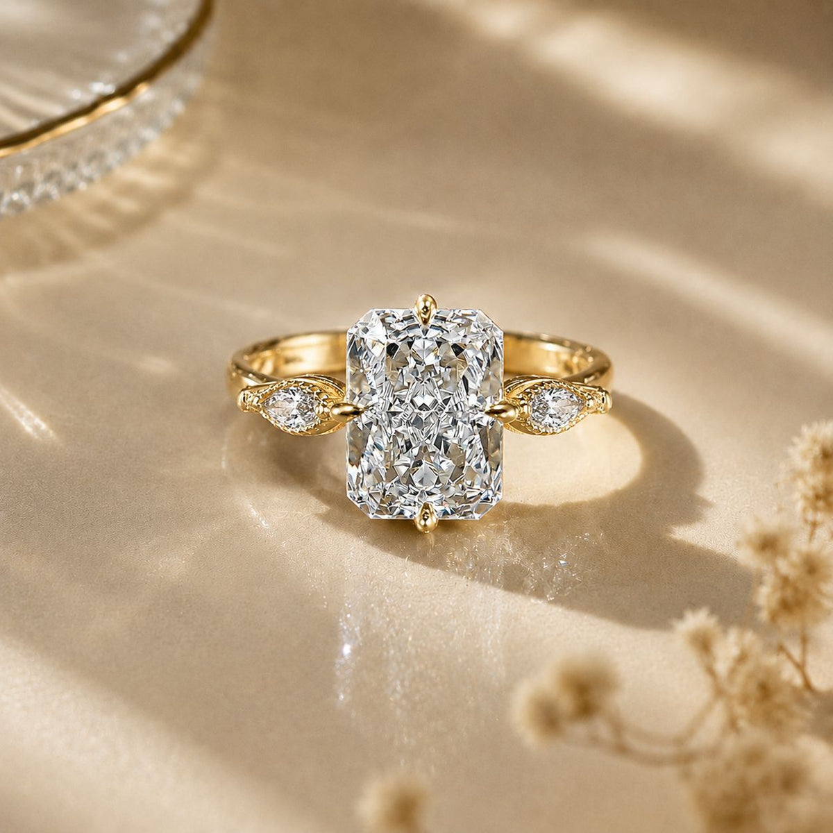Paraibatan Radiant Ice Flower Cut Vintage Sugar Cube  Open Adjustable Ring