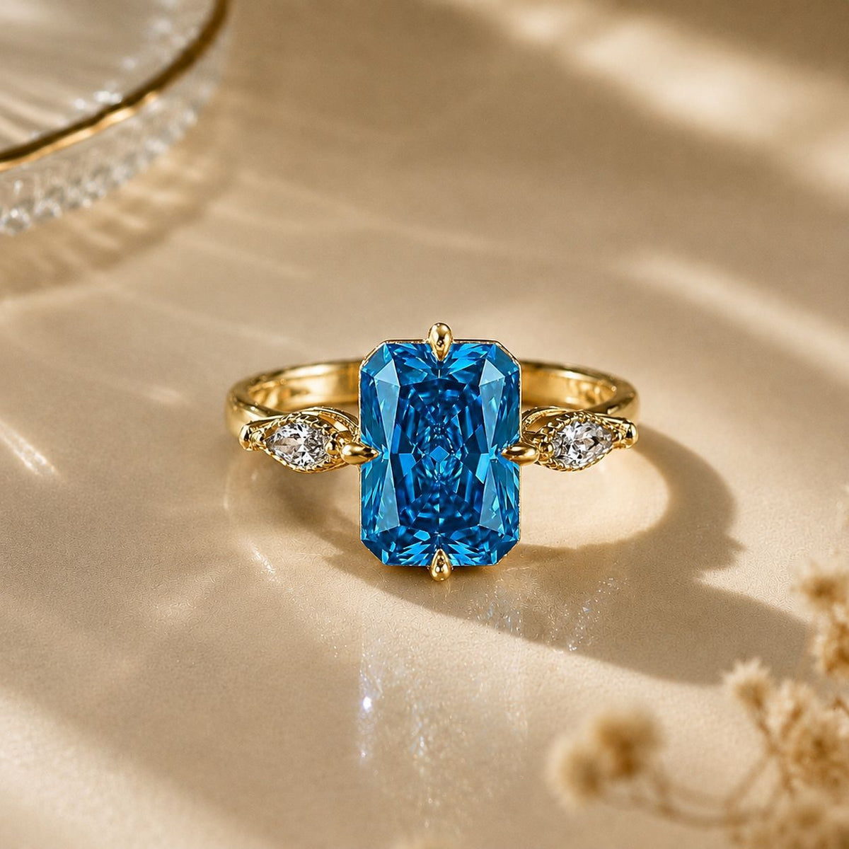 Paraibatan Radiant Ice Flower Cut Vintage Sugar Cube  Open Adjustable Ring
