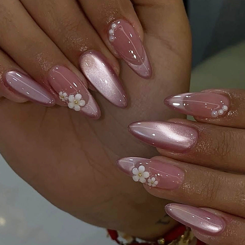 Pink cat eye press on nails