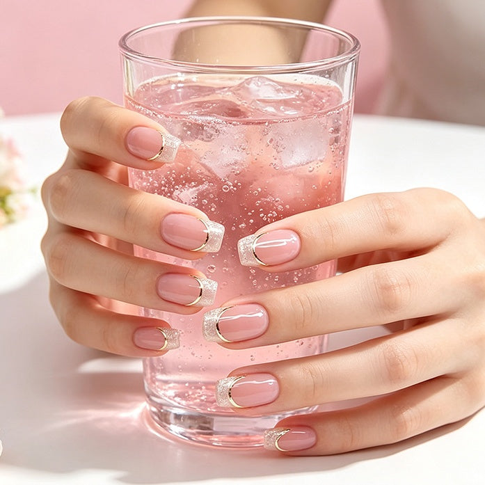 Pink gradient French style press on nails