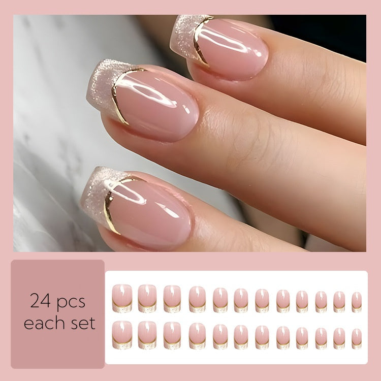 Pink gradient French style press on nails