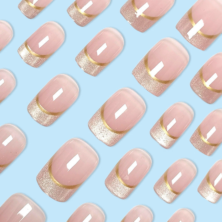 Pink gradient French style press on nails