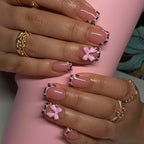 Pink leopard print contrast bow press on nails