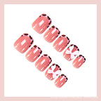 Pink leopard print contrast bow press on nails