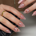 Pink polka dot cat eye press on nails