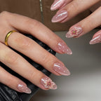Pink polka dot cat eye press on nails