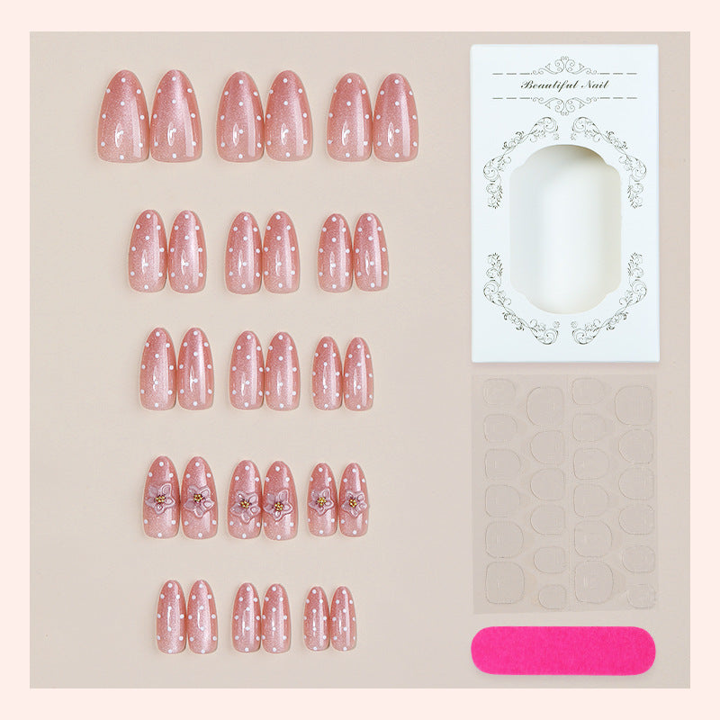 Pink polka dot cat eye press on nails