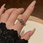 Purple Quatrefoil Zirconia Open Ring Adjustable