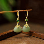 Retro Wealth Bag auspicious cloud earrings Hetian jade