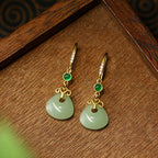Retro Wealth Bag auspicious cloud earrings Hetian jade