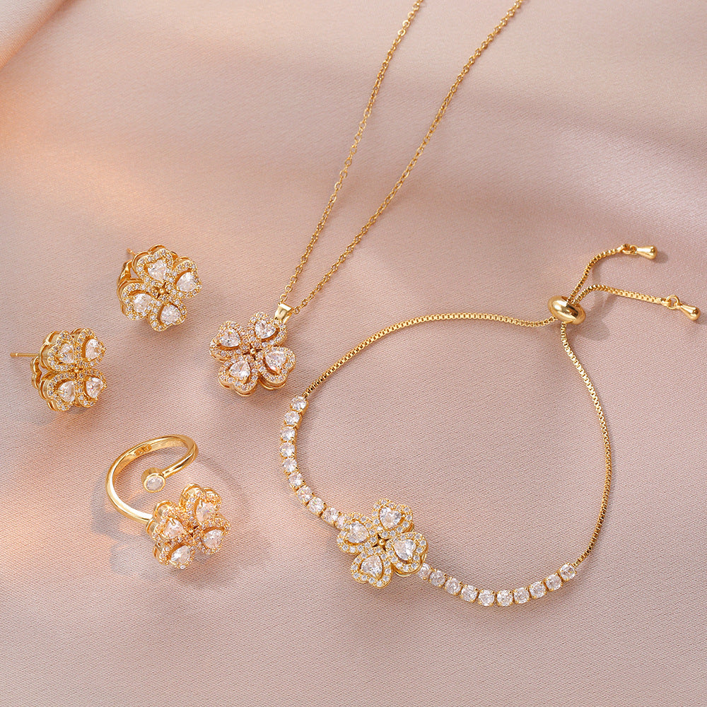 Rotatable Heart-shaped zircon Necklace / Earrings/ Rings / Bracelet