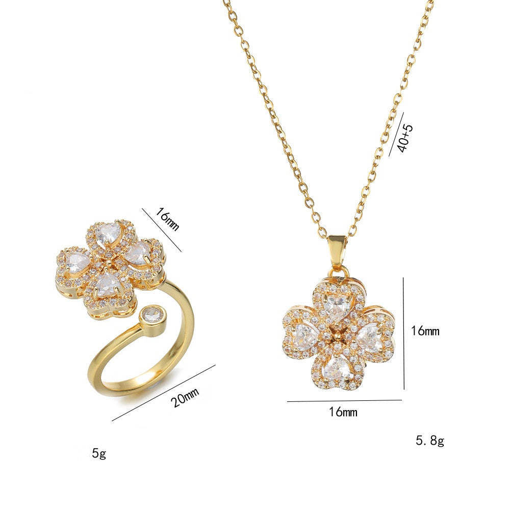 Rotatable Heart-shaped zircon Necklace / Earrings/ Rings / Bracelet