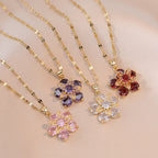Rotatable flower cubic zirconia Necklace