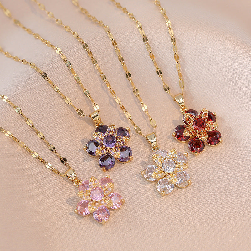 Rotatable flower cubic zirconia Necklace