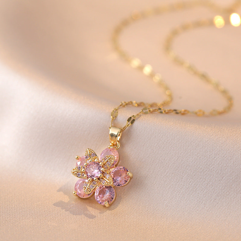 Rotatable flower cubic zirconia Necklace