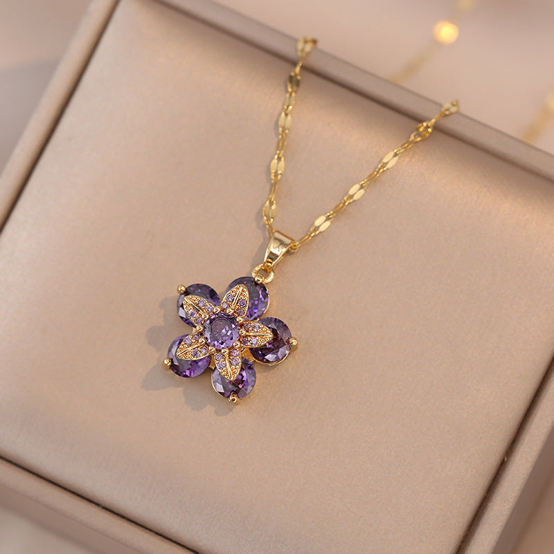 Rotatable flower cubic zirconia Necklace