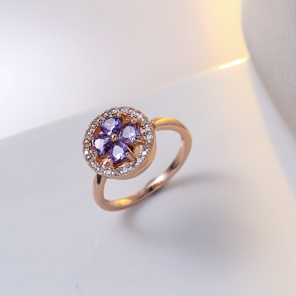 Chic flower zircon open ring
