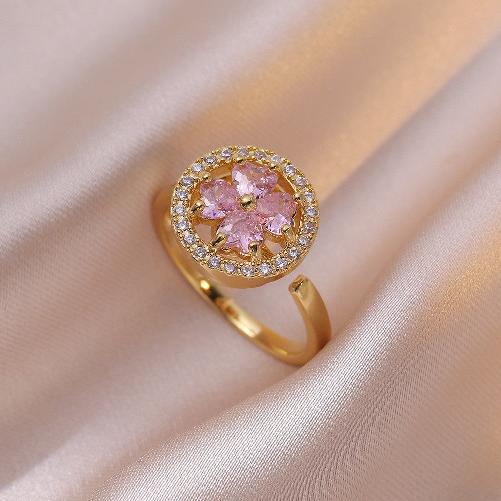 Chic flower zircon open ring