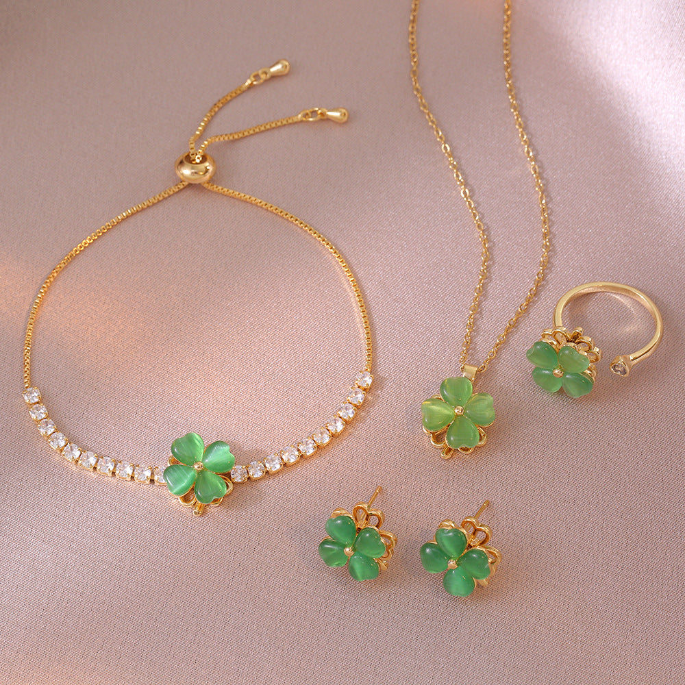 Rotatable Lucky four-leaf flower Necklace / Earrings/ Rings / Bracelet
