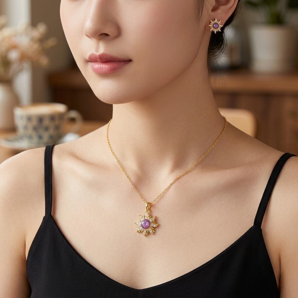Rotatable sunflower necklace