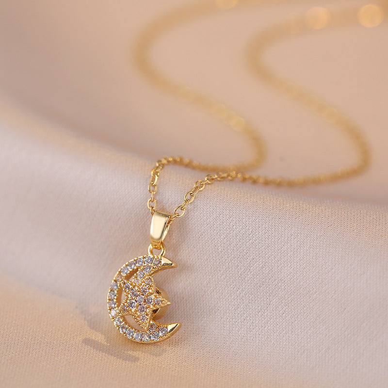 Rotating Star and Moon pendant temperament Bracelet Necklace Earrings Ring