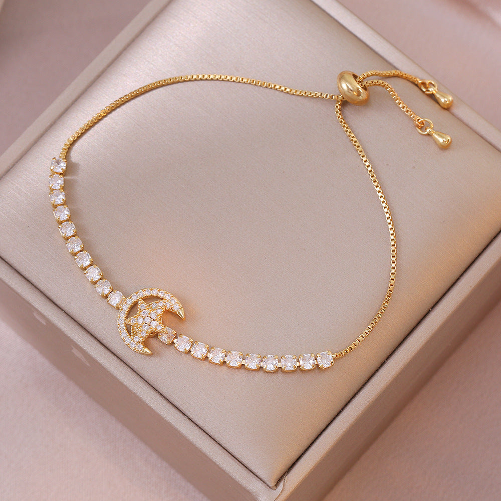 Rotating Star and Moon pendant temperament Bracelet Necklace Earrings Ring