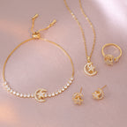 Rotating Star and Moon pendant temperament Bracelet Necklace Earrings Ring