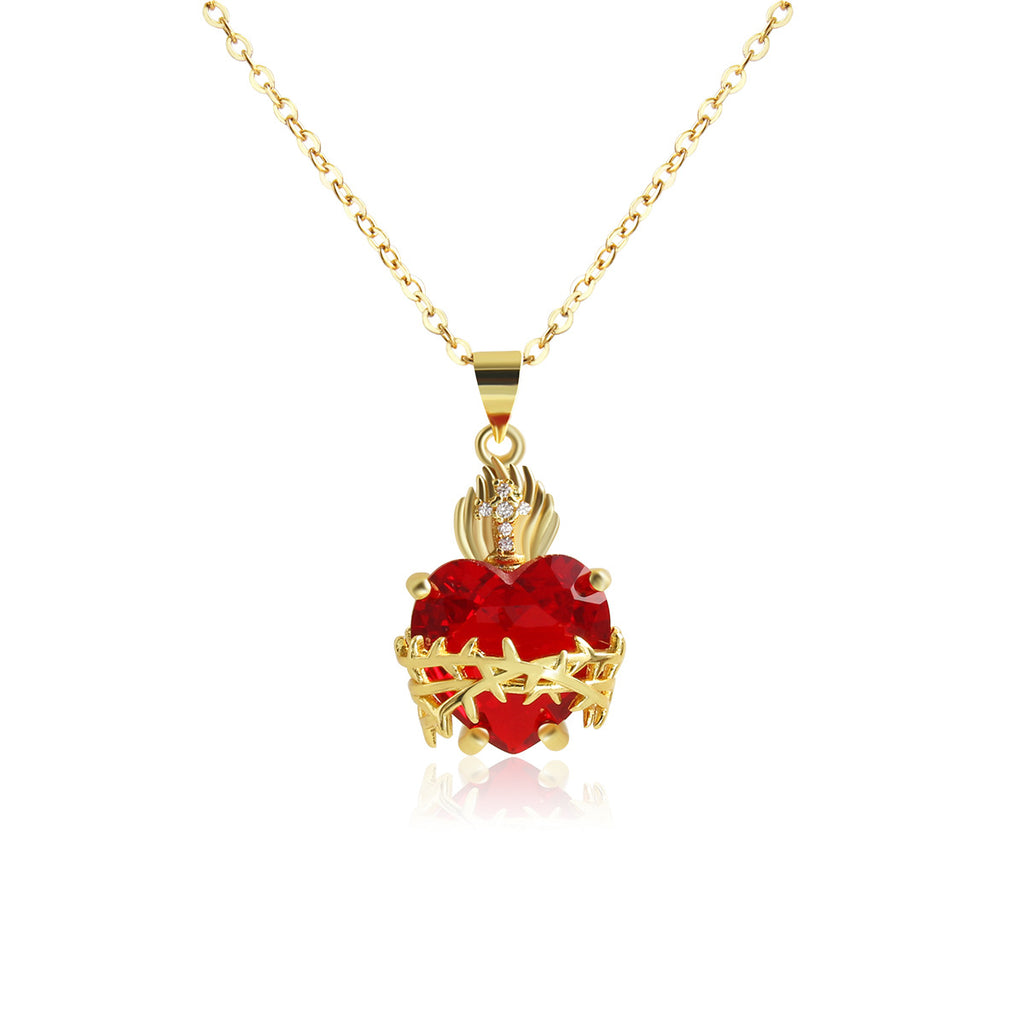 Sacred Heart Cross Crown Pendant Necklace
