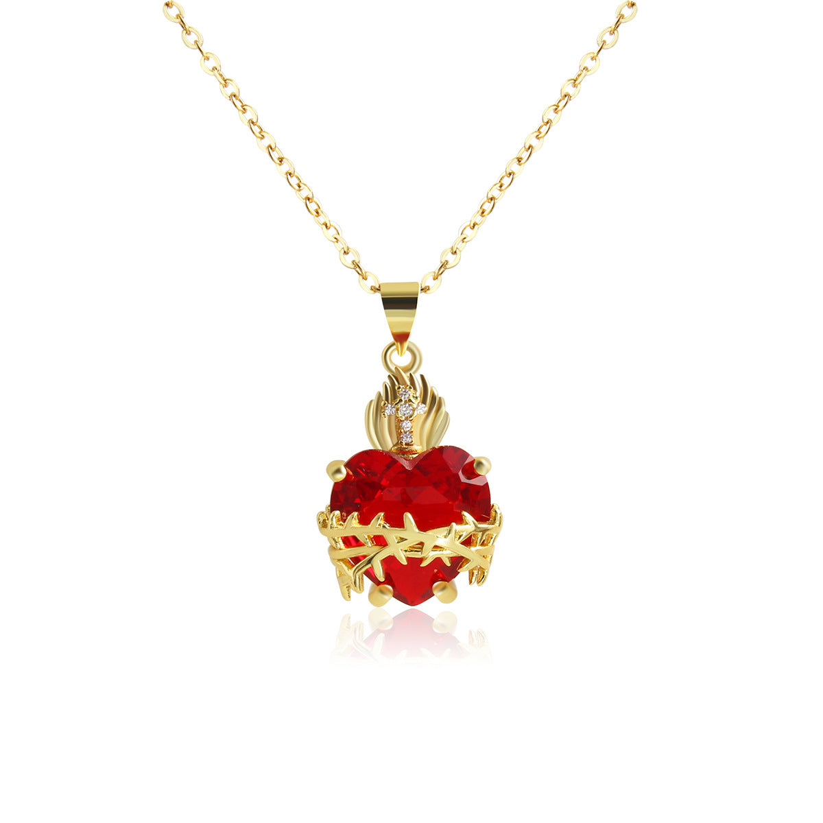 Sacred Heart Cross Crown Pendant Necklace
