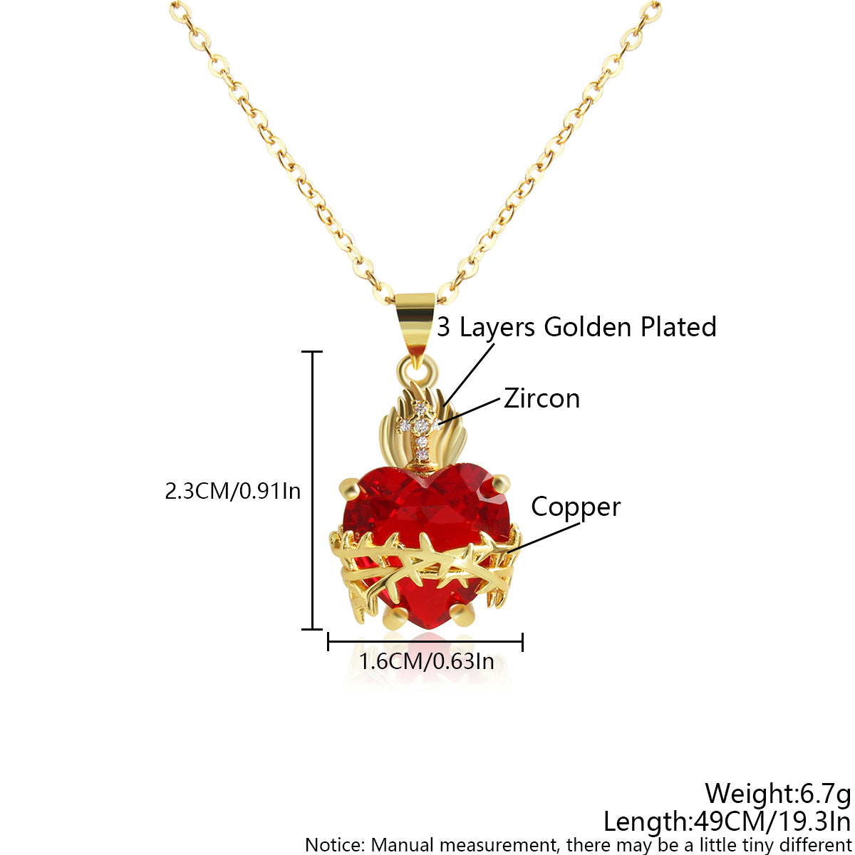 Sacred Heart Cross Crown Pendant Necklace