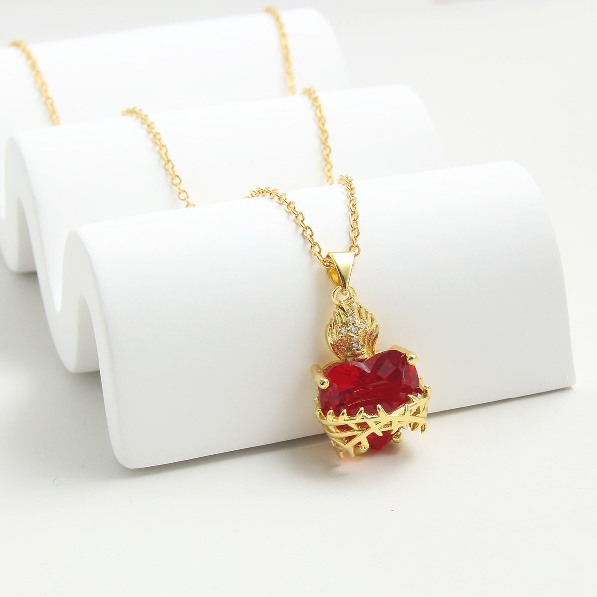 Sacred Heart Cross Crown Pendant Necklace