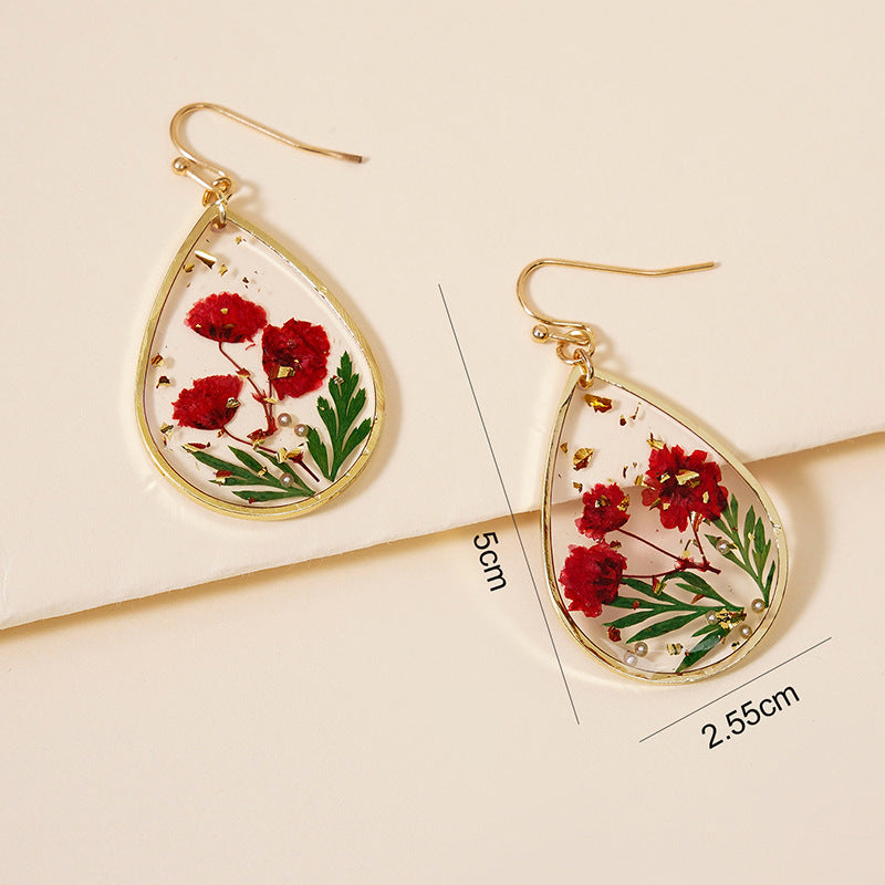 Safflower Gold Leaf drop-shaped earrings