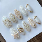 Shell starfish gilt pearl press on nails
