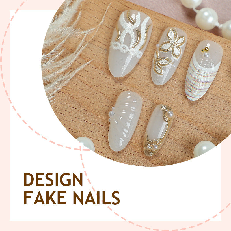 Shell starfish gilt pearl press on nails
