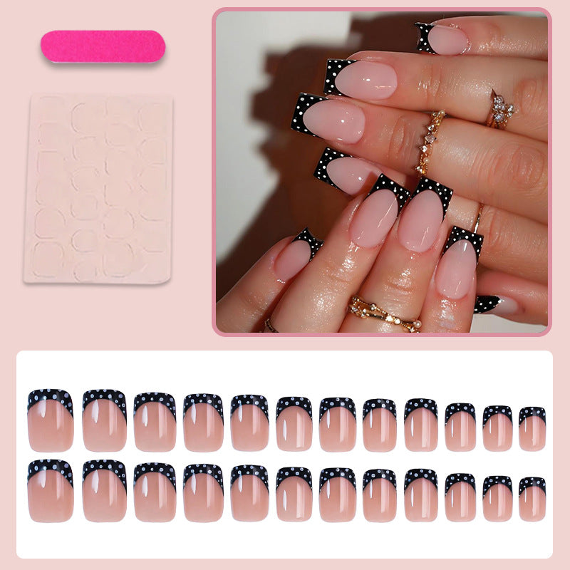 Short square polka dot French press on nails