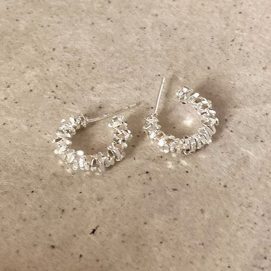 Silver coin C-shaped earrings
