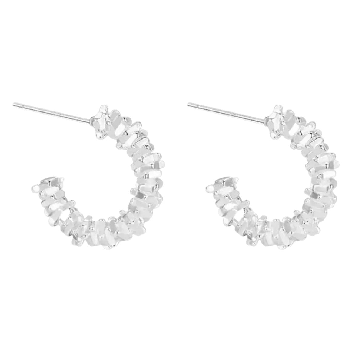 Silver coin C-shaped earrings