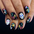 Skull Grimace Cute Flowers press on nails
