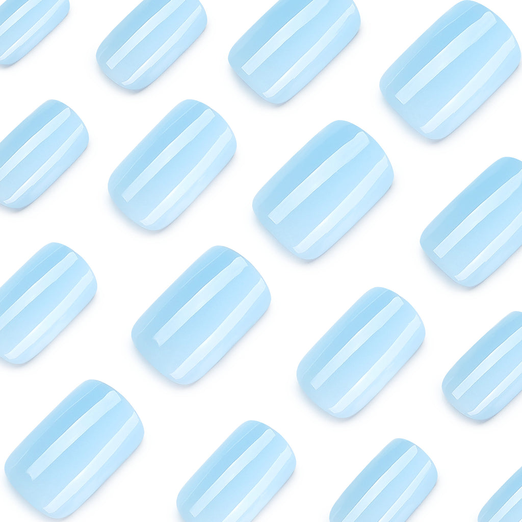 Sky blue solid color press on nails