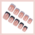 Square retro black and white polka dot press on nails