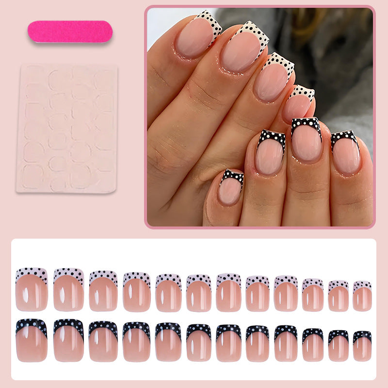 Square retro black and white polka dot press on nails