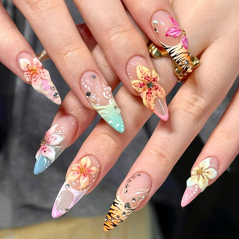 Summer wavy flowers press on nails