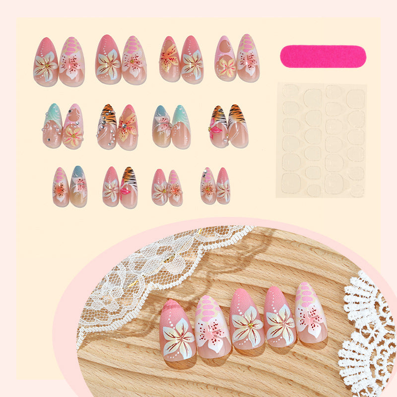 Summer wavy flowers press on nails