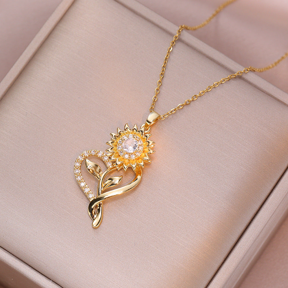Sunflower Heart Shape ring necklace