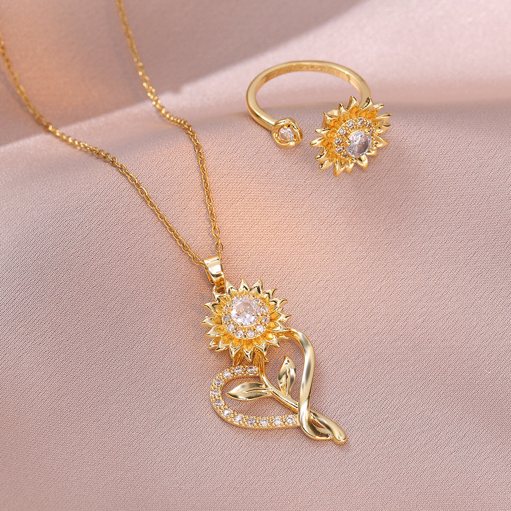 Sunflower Heart Shape ring necklace