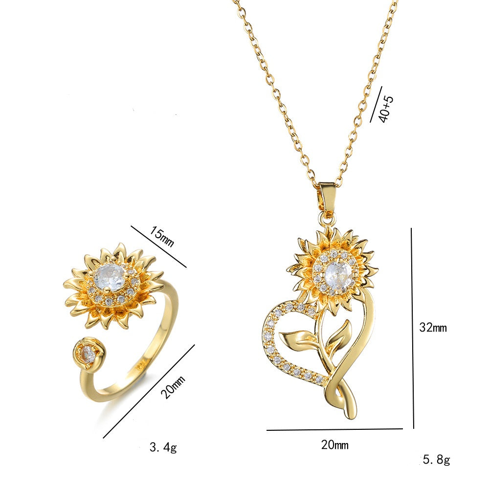 Sunflower Heart Shape ring necklace
