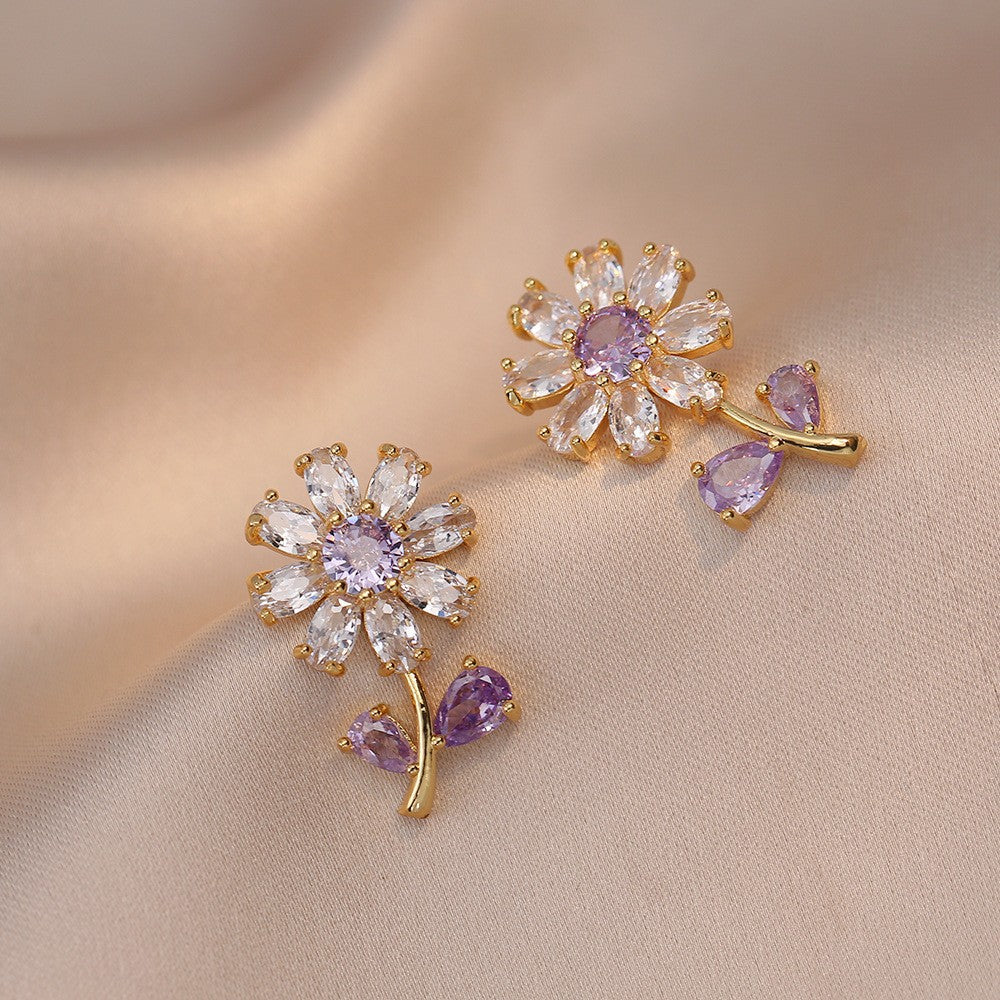Sunflower Shiny Zirconia Earrings
