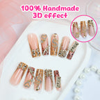 Super luxe bow gold leopard print press on nails