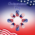 Independence Day flag features French irregular lines with glitter press on nails